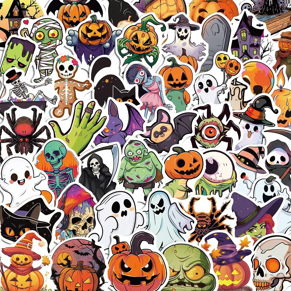 10/50PCS Halloween Ghost Horror Cartoon Stickers Kids DIY Skateboard Motorcycle Suitcase Stationery Decals Decor Room Laptop Toy temporary tattoos stickers horror