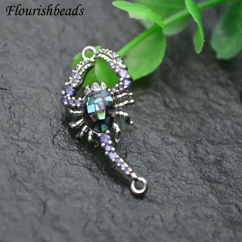 

Scorpion Shape Bracelet Charms Natural Abalone Shell Purple CZ Beads Paved Jewelry Link Connectors