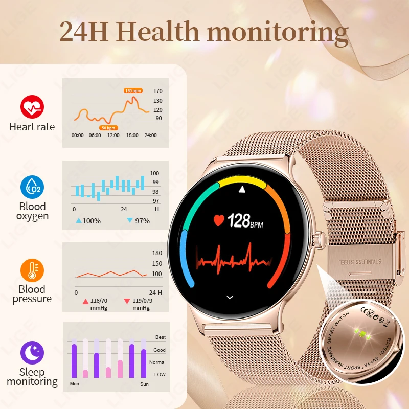LIGE 2025 New Wireless Call Smartwatch 24 Hour Health Monitor 100+ Sports Modes Bluetooth Smartwatch For Men Women 1.43 Display