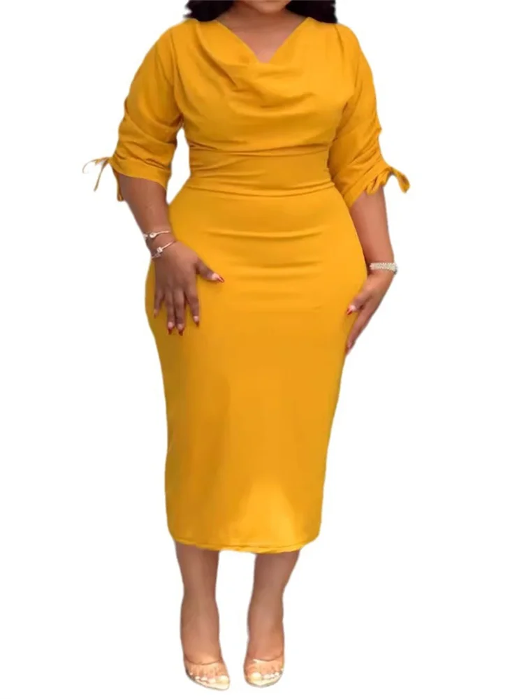 Wmstar Plus Size Dresses for Women Bodycon Stretch Elegant Bandage Sleeve Split Hem Maxi Dress Summer Wholesale Dropshipping