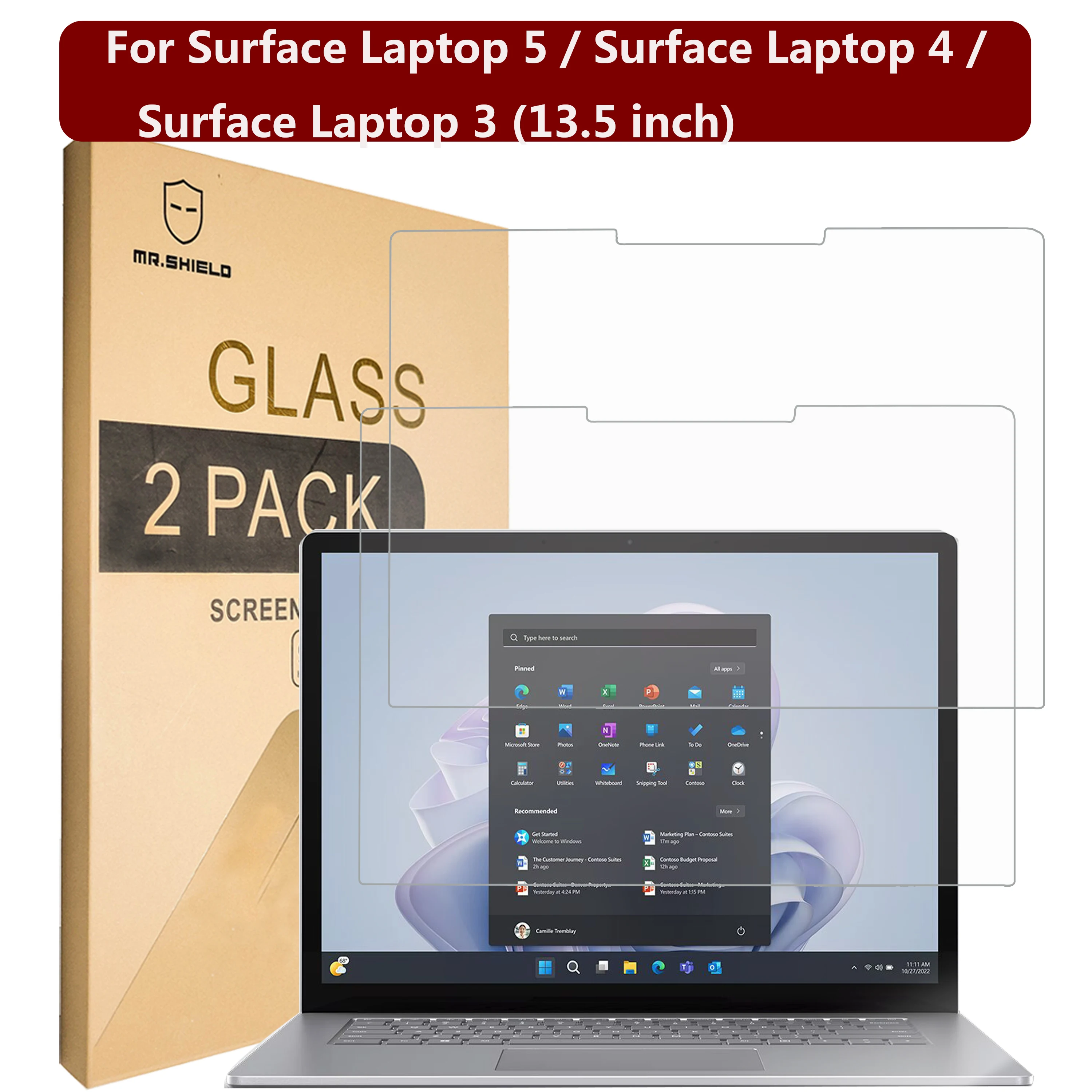 Mr.Shield [Confezione Da 2] Proteggi Schermo Per Surface Laptop 5 / Surface Laptop 4 / Surface Laptop 3 (13.5 Inch) [Vetro Temperato]