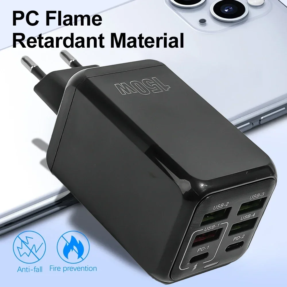 150W Super Quick Charging Multi Ports Smartphone Charger Head 4 USB A 2 PD Wall Charger Adapter for IPhone 15 14 Samsung Xiaomi 8 Sb74052b0e6104b6d8140e8eb295e608ft