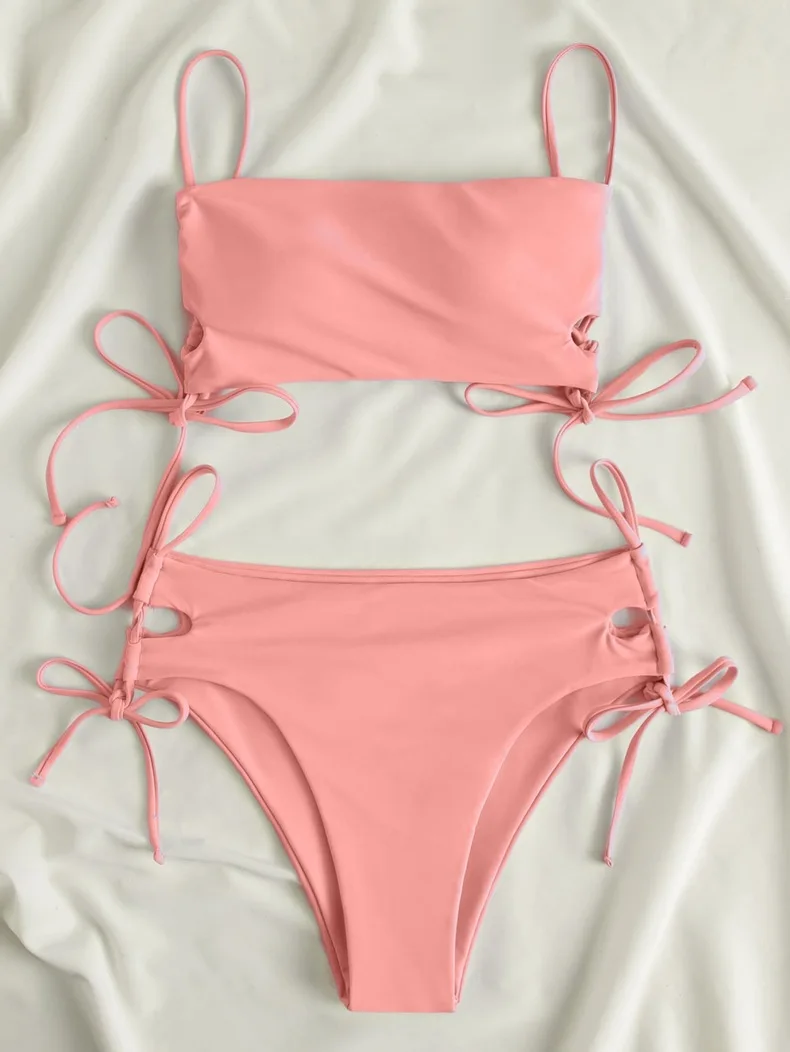 Women's Swimsuit Bikinis 2023 Purple Green Beige Separate Swimwear Set