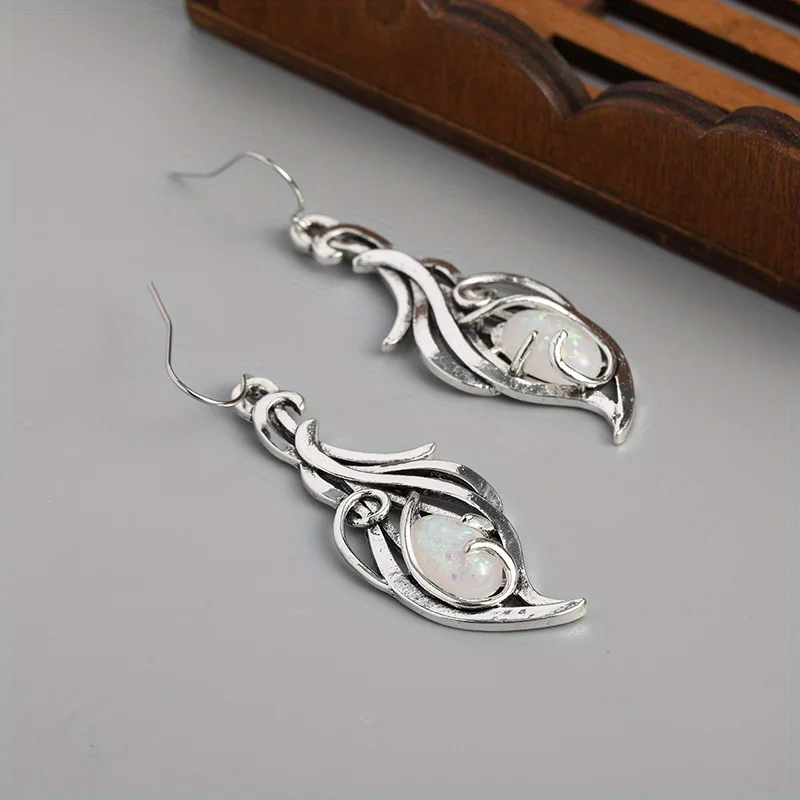 Bohemian Opal Dangle Earrings Elegant Silver Plated Jewelry For Holidays and Special Occasions E1238-1