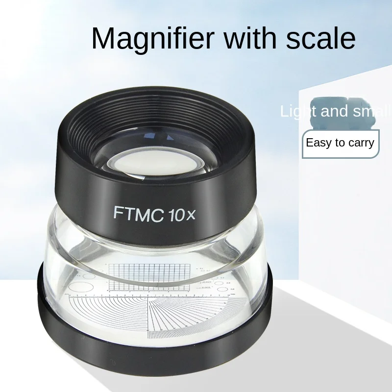 

10 Times Magnifying Glass with Scale Cylinder with Ruler Eyepiece Measurement Ten Times Mirror Printing Identification