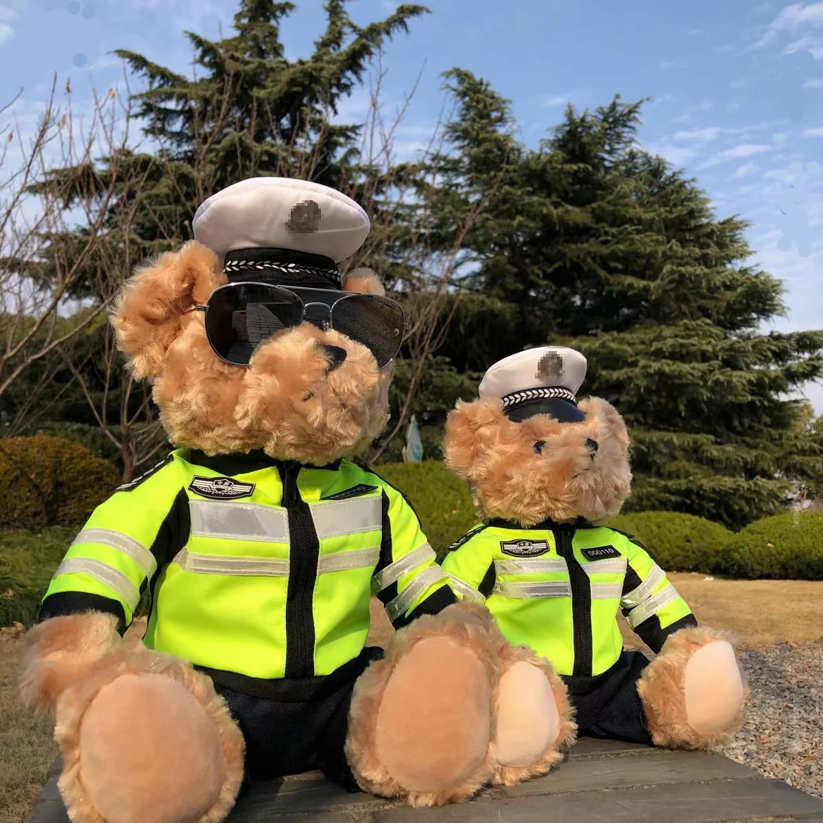 35cm Creative Traffic Police Teddy Bear Plush Toy Cute Motorcycle Locomotive Bear Plush Doll Anime Soft Kids Toys for Boys Gifts