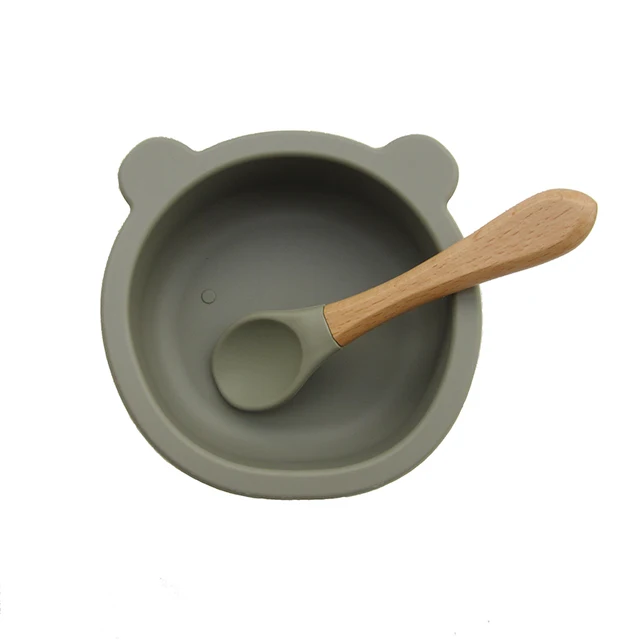 New Colors Feeding Set Food Grade Silicone Bibs Baby Plate Non-silp Suction Bowl Kids Tableware Waterproof Bib BPA Free Spoon Sage