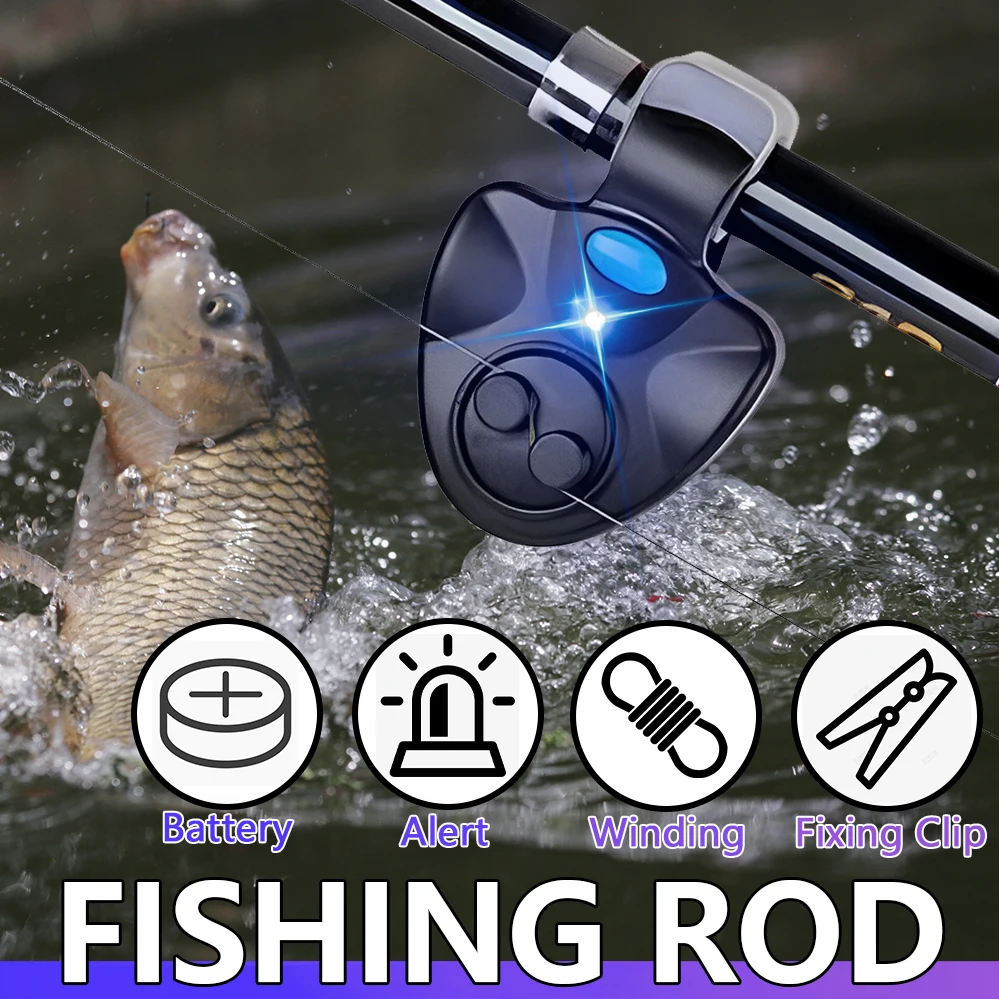 Electronic Fishing Bite Alarm With Led Light Sound Alert Universal Rod Clip Waterproof Lightweight Sensitive
