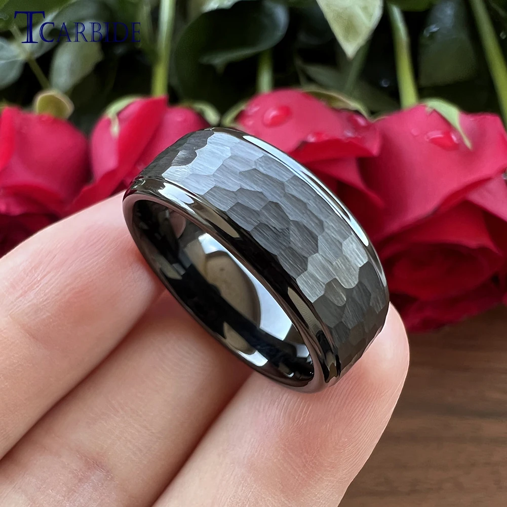 6MM 8MM Fashion Hammer Ring Tungsten Wedding Bands For Men Women Multi-Faceted Brushed Finish Cool Gift Jewelry Comfort Fit