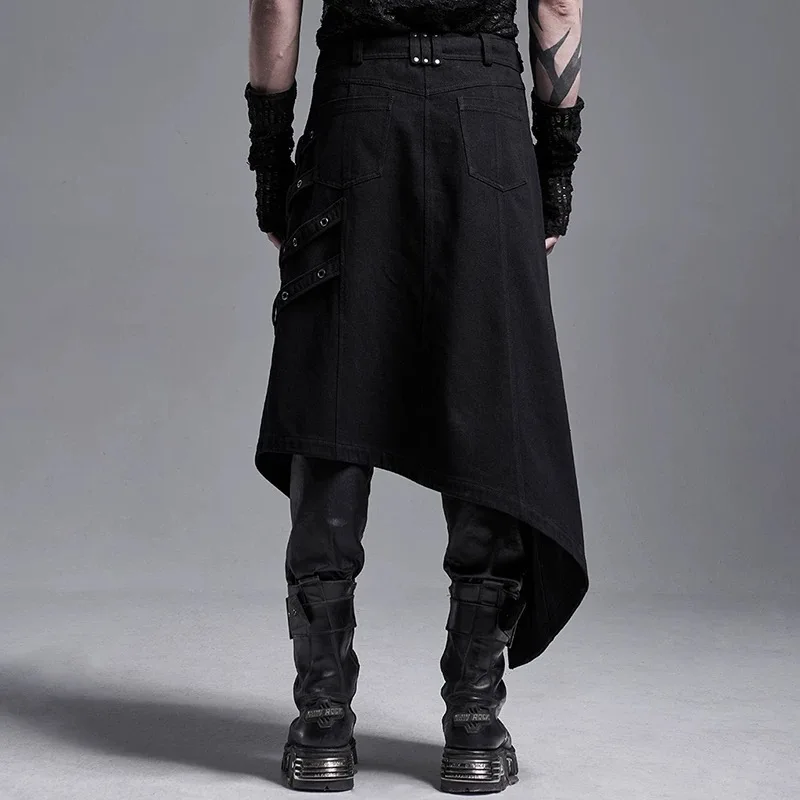 Asymmetric Design Gothic Vintage Hip Hop Punk Pantskirt Men Metal Eyelet Decorate Techwear Style Skirt Cosplay Culotte