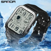 SANDA Men Watch Digital Creative Square Women Watch Sports Military Electronic Wristwatch 50M Waterproof Multifunction Clock 1