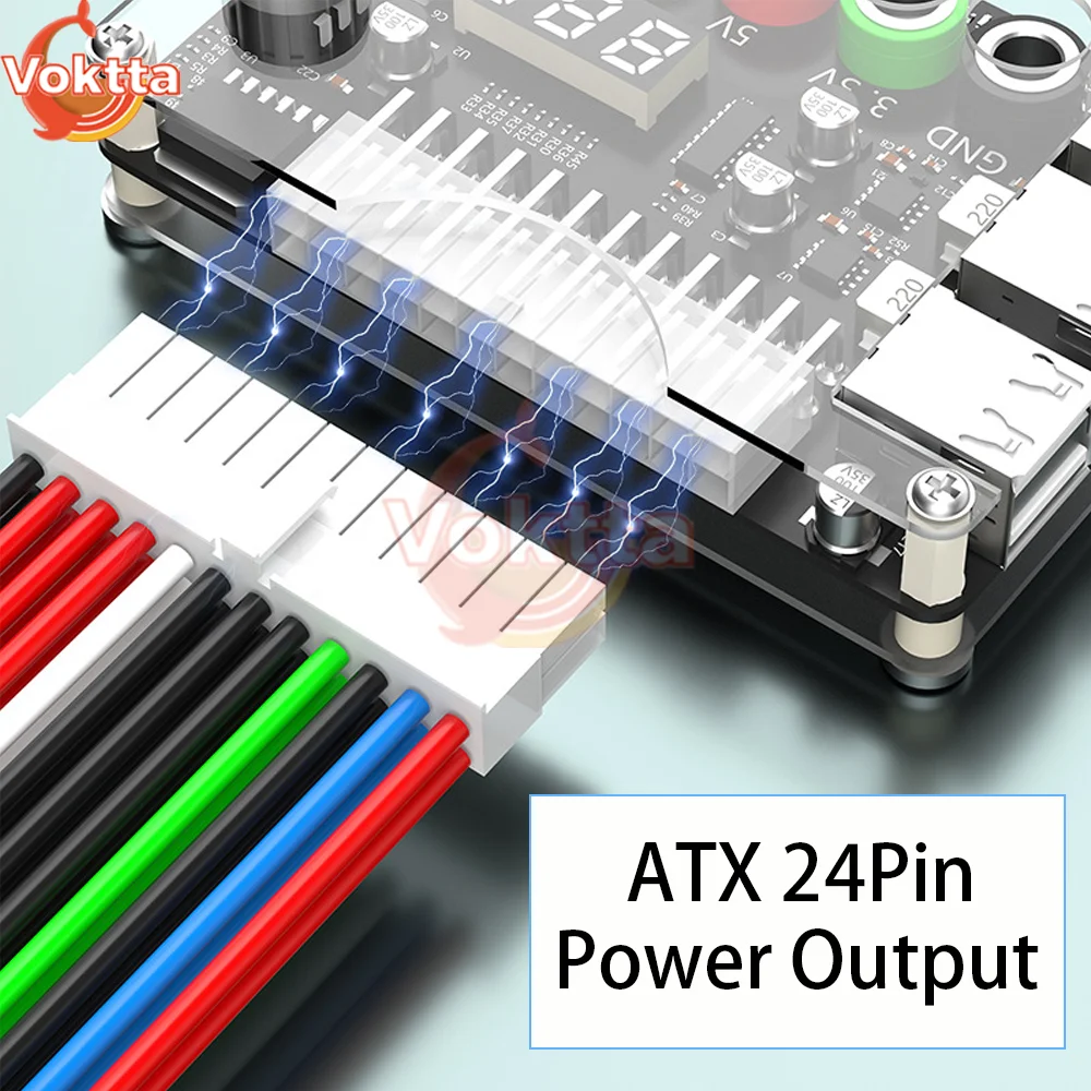 JMT 24 pin ATX Scheda di interruzione e kit di custodia in acrilico modulo adattatore PC connettore di alimentazione supporto 3.3V/5V/12V 1.8V-10.8V (ADJ) (5pcs