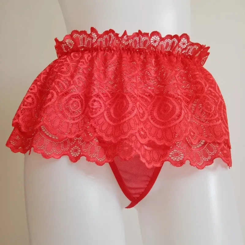 

Plus Size Mens Lingerie Ruffled Panties Thong Mini Skirt Crossdress Costumes Gay Fetish Sexy Underwear Sissy Lace Culotte Sexy