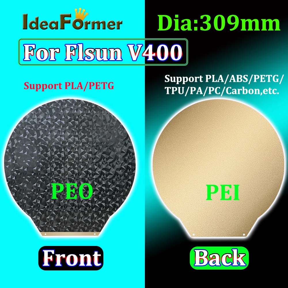 Folha de Cama Magnética de Aço Flexível Placa de Construção Redonda Texturizada Pei Peo Liso V400 Impressora 3d Diâmetro 309 mm