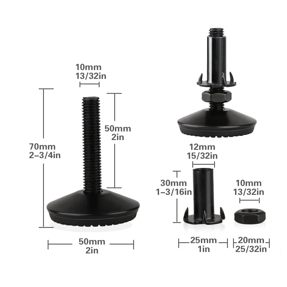 Swivel Adjustable Heavy Duty Furniture Leveling Feet with T-Nut