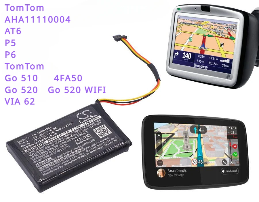 1100Mah Gps, Batteria Navigatore Aha11110004, P5, P6 Per Tomtom 4 Fa50, Go 510, Go 520, Go 520 Wifi