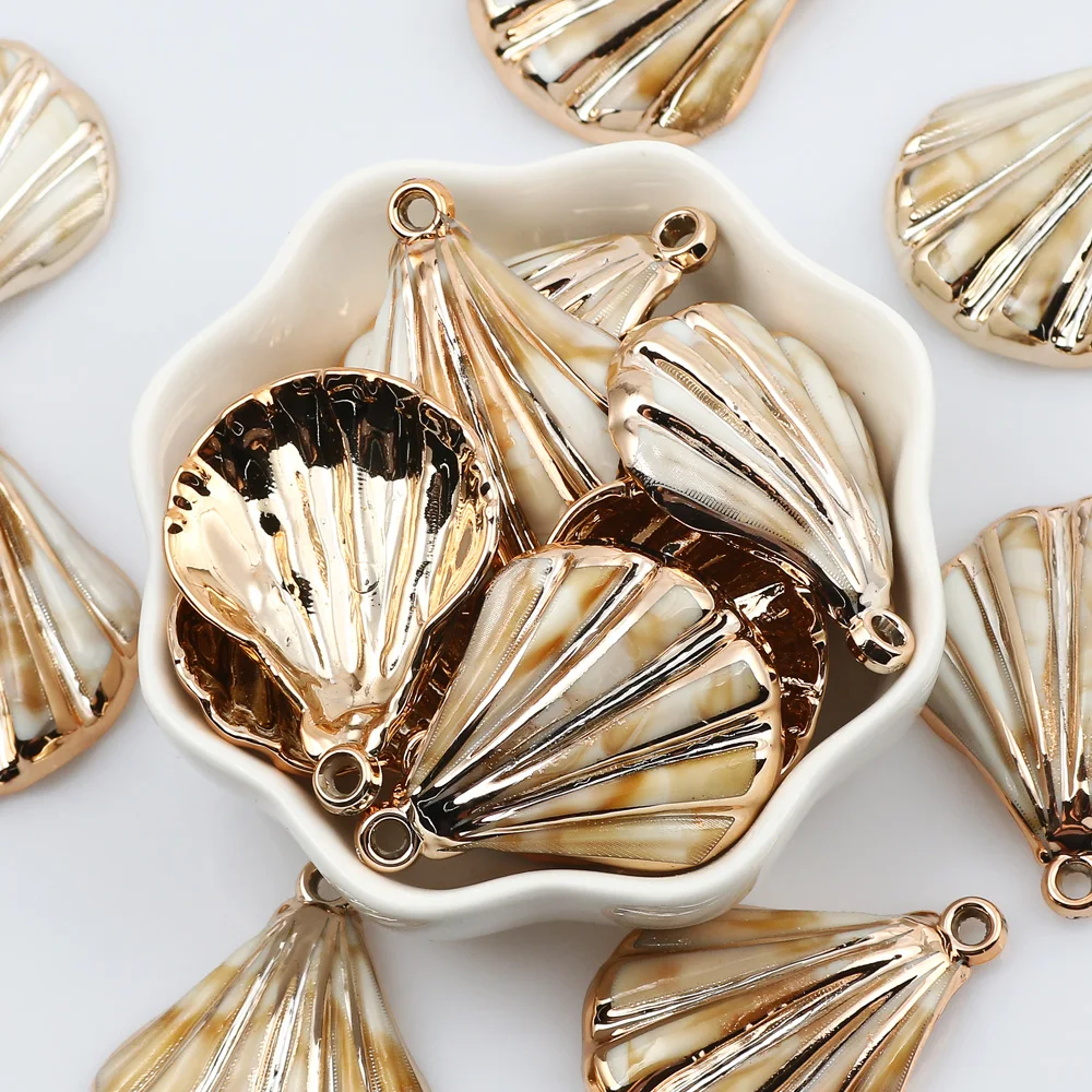 Spiralförmige Muschelperlen aus Acryl, goldfarben plattiert, Kunststoff-Muschelanhänger, Schmuckherstellung, Bastelarbeiten, handgemachte Halskette, Charm, DIY-Zubehör – Detail 19