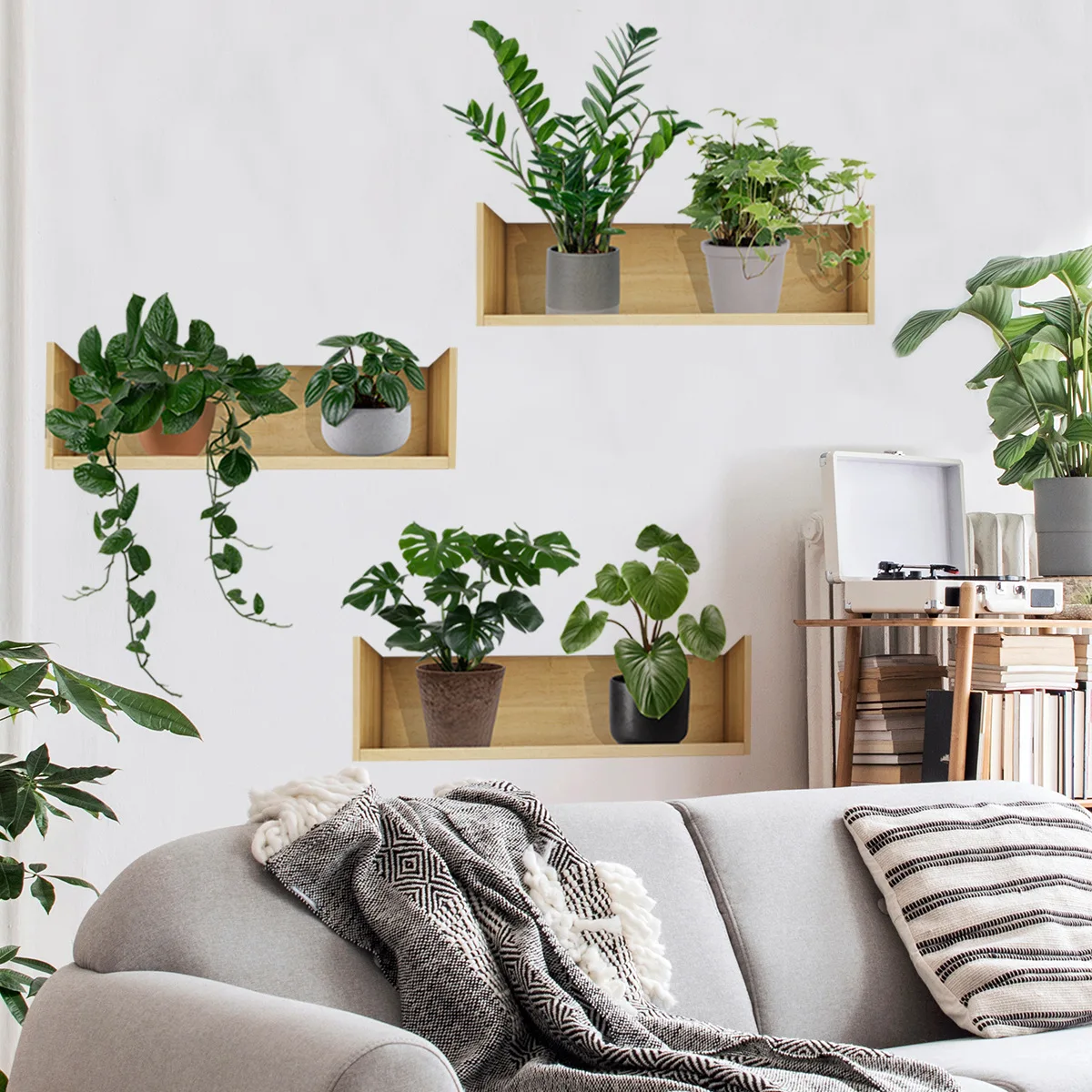 

3pcs Plant Design Wall Sticker Plant Potted Pattern Wall Decal Background Wall Decoration And Beautification