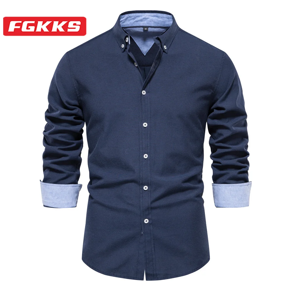

FGKKS 2023 Outdoor Casual Shirt For Men Fashion Slim Cotton Top High Quality Design Street Wear Hot Shirt For Men