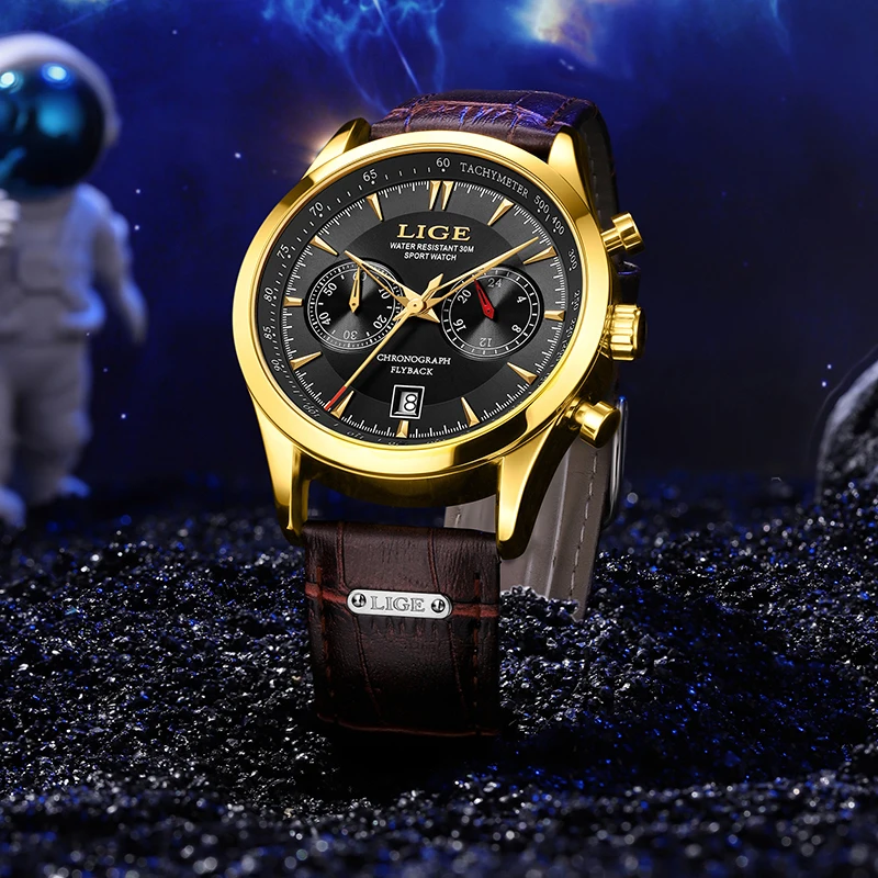LIGE Men's Watch Big Dial  Leather Band Date Mens Business Male Watches Waterproof Luxuries Men Wrist Watches for Men
