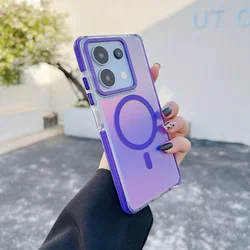 Luxury Metal Lens MagSafe Phone Case with Wireless Charging and Discolour Cover - RM NOTE 14 ProPlus (Purple)