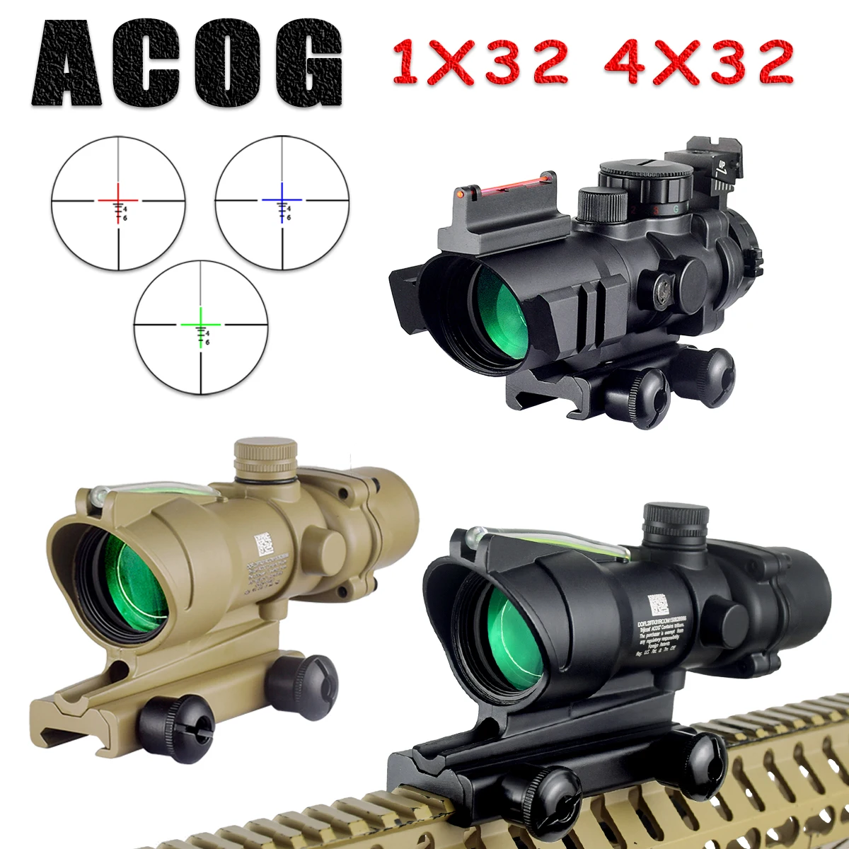 Red Dot Sight Trijicon ACOG 4X32 Real Fiber Optics Red/Green Dot Scope Illuminated Chevron Glass Etched Reticle With RMR Optical Hunting Sight