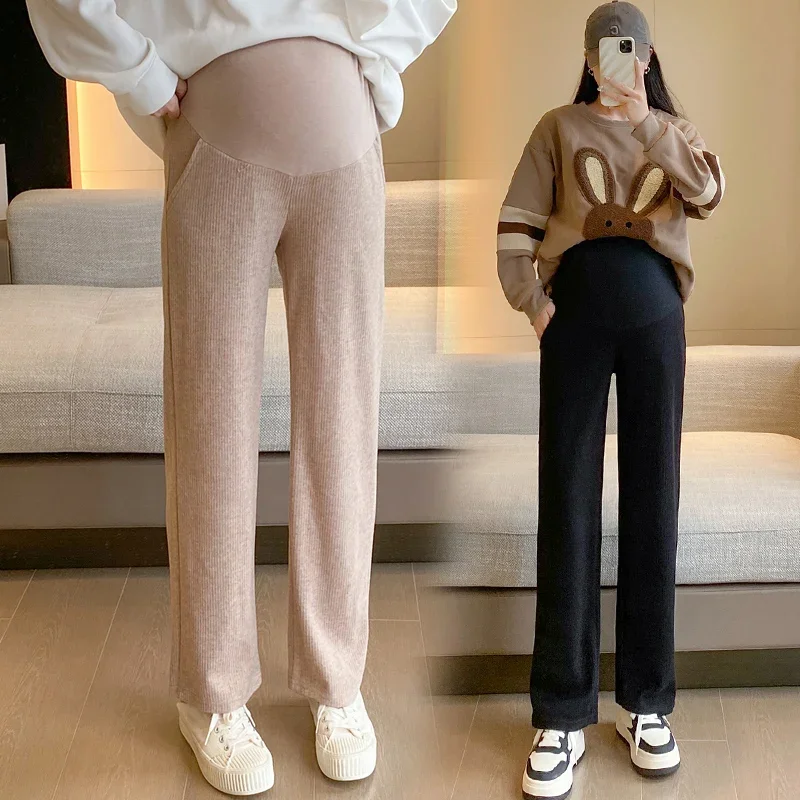 2023 Autumn Maternity Ankle-length Loose Pants Wide Legs High Waist Pregnant Woman Belly Trousers Office Lady Elegant Trousers