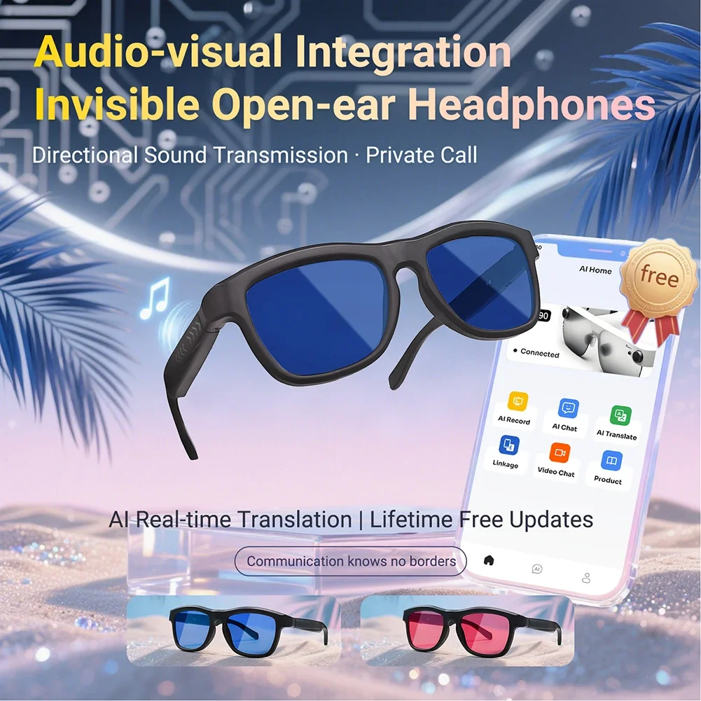 1Set 5.4 Smart Glasses AI Bluetooth Wireless Call Voice Translation Music Magnetic Charging Outdoor Cycling Driving Sunglasses