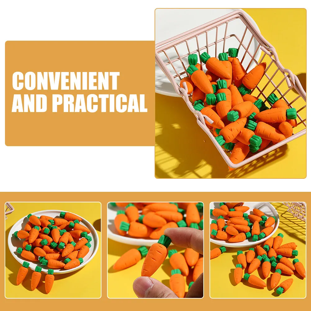 50pcs 당근 지우개 귀여운 야채 모양의 연필 지우개 Tpr 안전 고무 학교 문구 용품 대량 미니 지우개