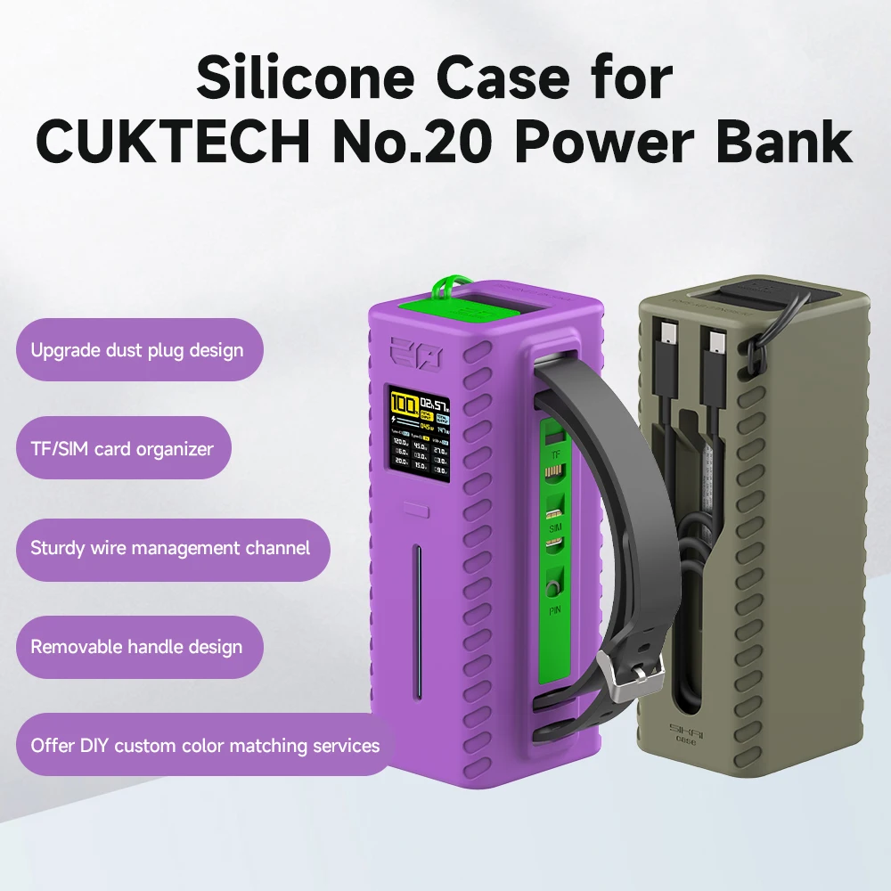 Silicone Case for CUKTECH No.20 Power Bank TF Sim Card Eject Pin Needle Storage Case USB C Cable Organizer with handle design power bank case