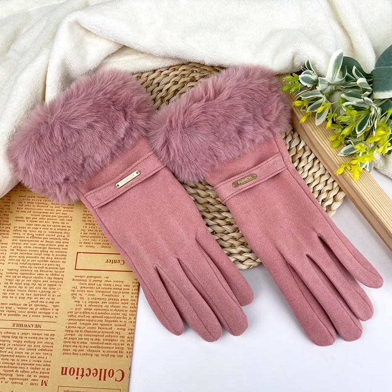 NewFashionWomenWinterGlovesWarmSuedeLeatherTouchScreenGlove