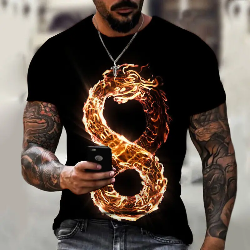 

Футболка мужская оверсайз, футболка с 3D-принтом китайского дракона, Повседневная модная футболка с коротким рукавом для лета