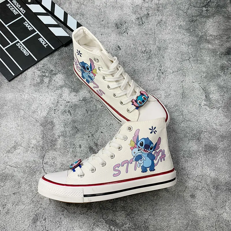 Disney Lilo & Stitch Print Casnvas Shoes 2023 New White Sport Shoes Couple Casual Sneakers Fashion Tennis Shoes Size 35-43