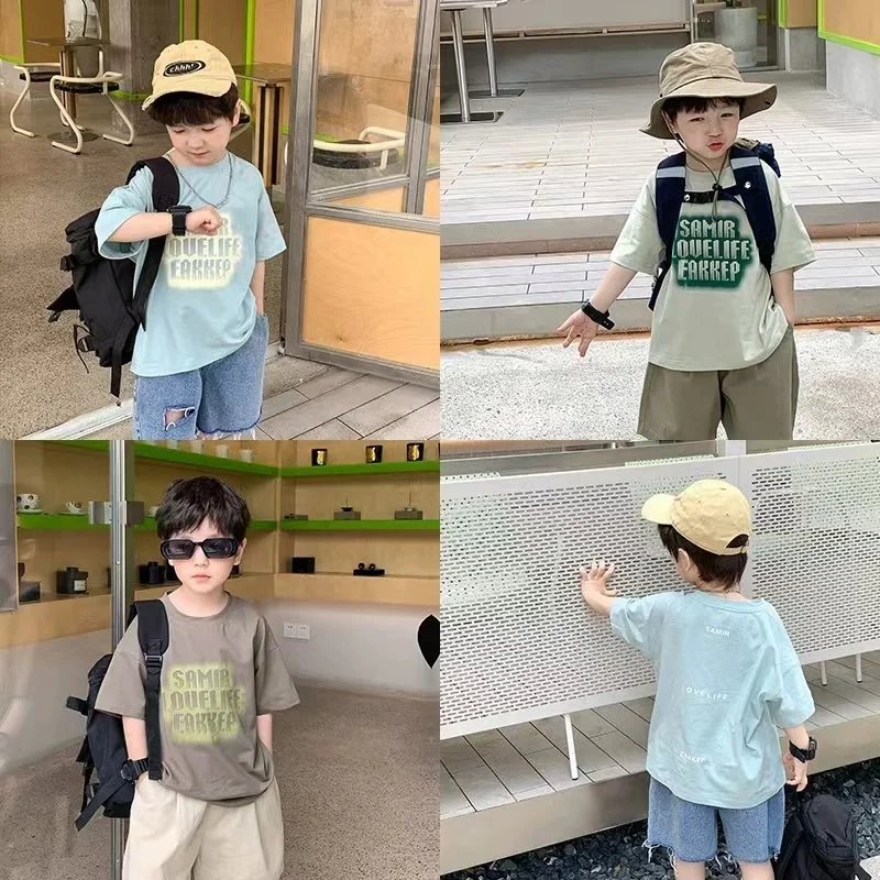 

Children'S 2023 Summer Loose Soothing Cotton Tops Boys And Girls Baby Korean Letters Printed Short-Sleeved T-Shirt