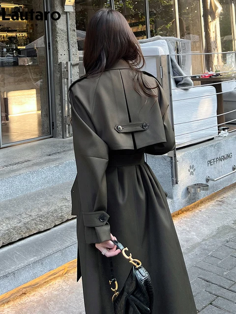 Manteau long trench Lautaro printemps-automne pour femme avec ceinture, manches raglan, élégant, haute qualité, chic, vêtements de créateur de luxe 2026 1