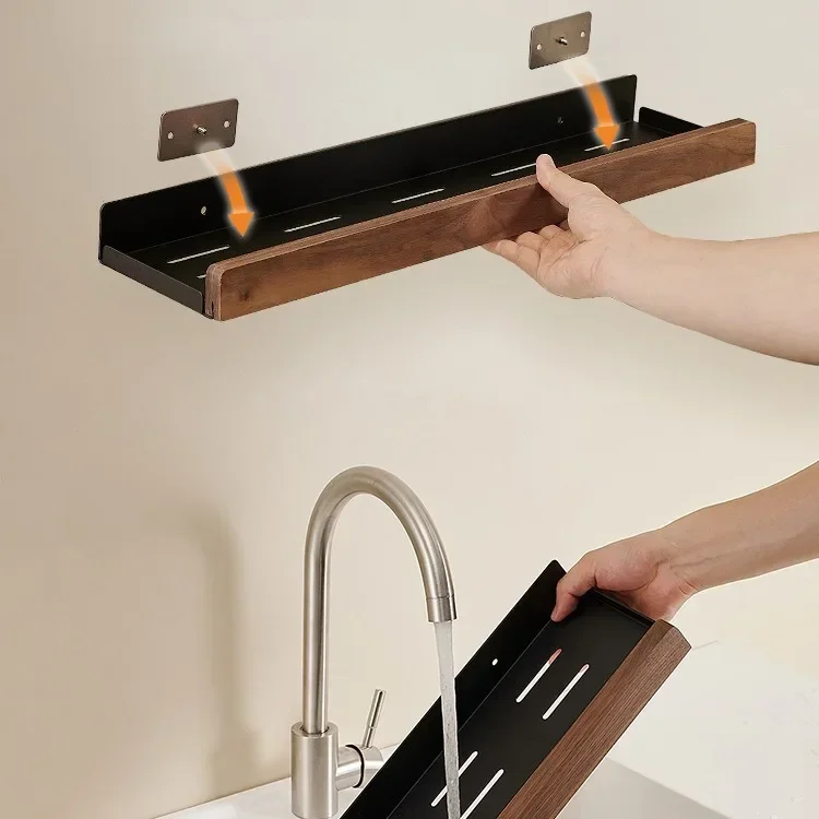 organizer kitchen ，Wooden Kitchen Rack Wall-Mounted Punch-Free Household Rack Seasoning Board Storage Rack，Kitchen Accessories 4