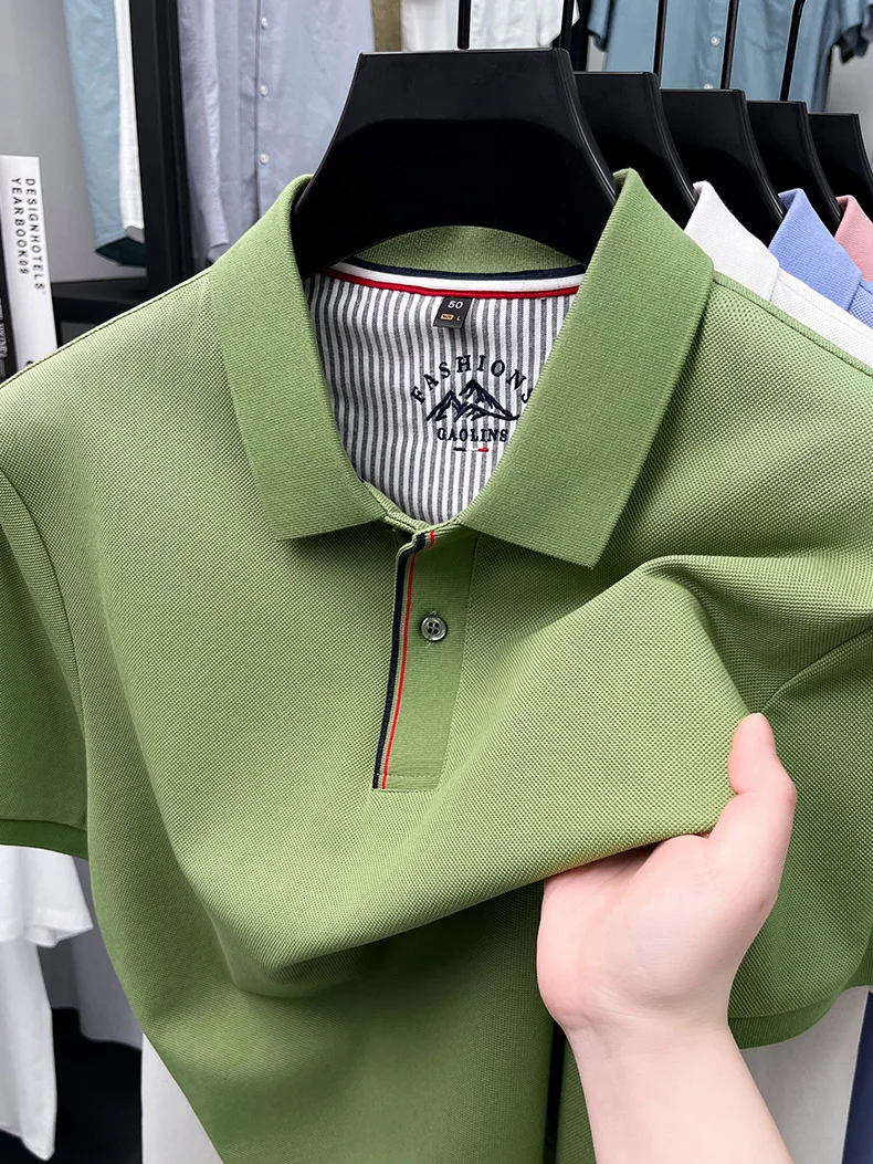 Luxury 100% cotton men's short sleeve polo shirt fashionable stripes comfort texture summer new high-end business casual T-shirt 23 Sb7425143d5a4434691cb28924f983297P