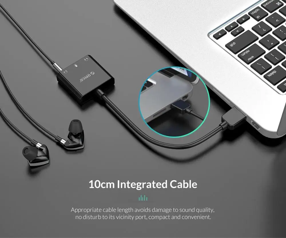 Placa de Som Externa Orico-usb com Interface Áudio e Porta Microfone Adaptador Jack 35 mm Ajuste de Volume - Imagem 4