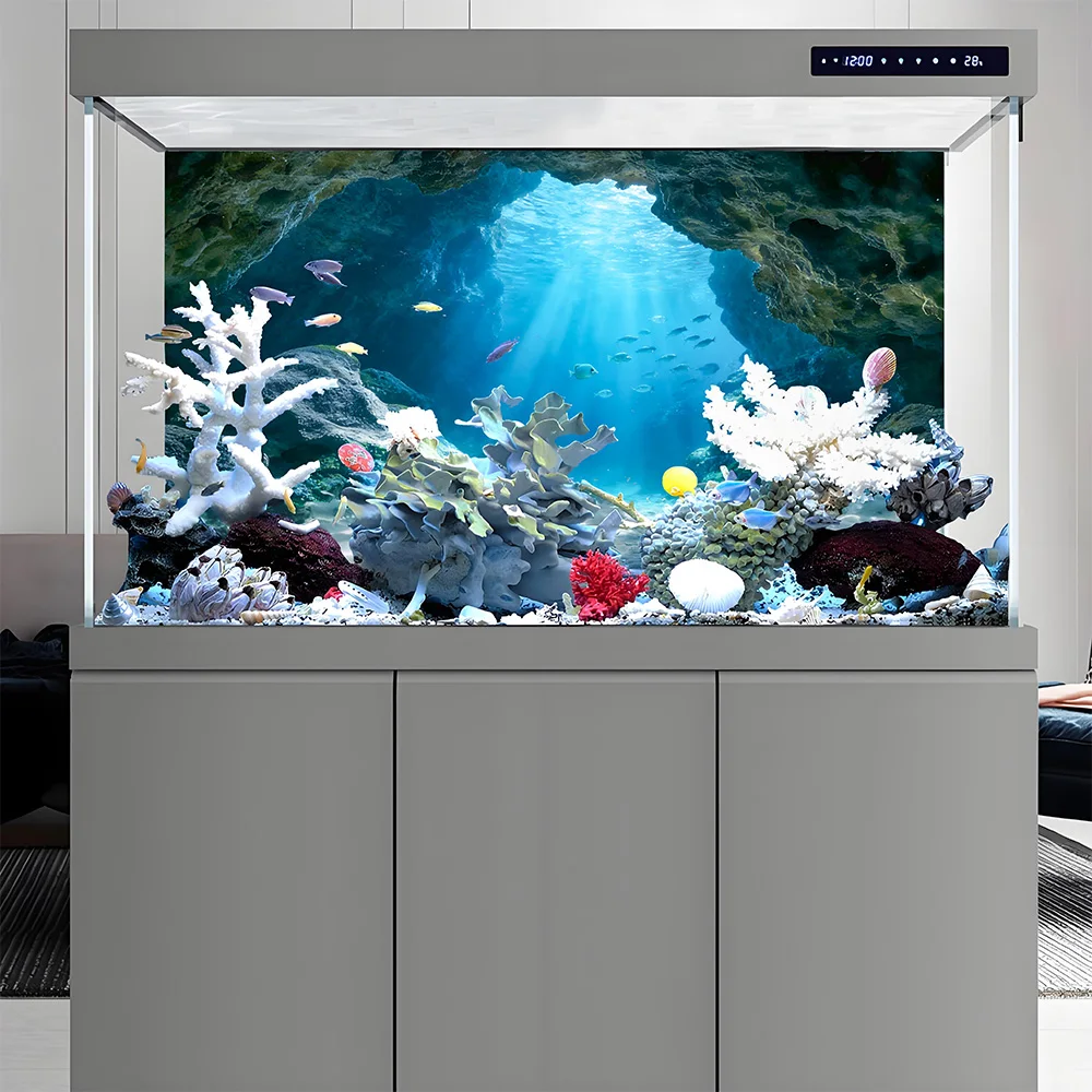 Deep Sea Blue Hole Aquarium Background Sticker - Self-Adhesive Landscape Decoration