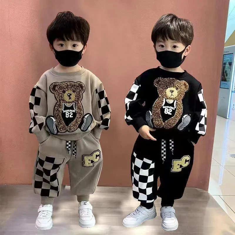 Felpe con cappuccio moda per bambini per bambini Set di abbigliamento per ragazze dei ragazzi Felpa a maniche lunghe per bambini primaverili e autunnali + pantaloni Abbigliamento casual