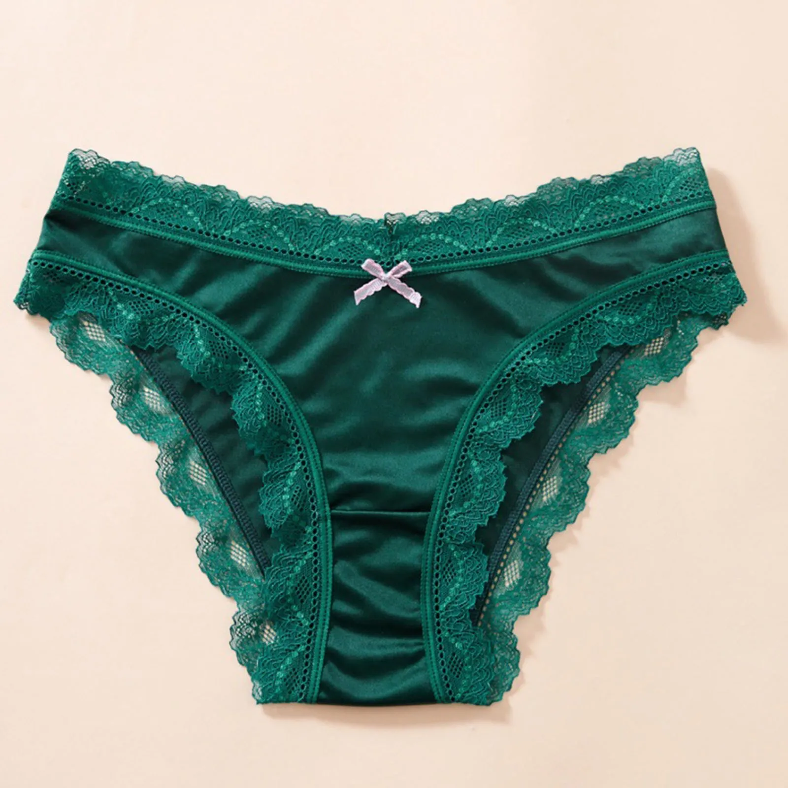 Plus Size Underwear For Women Bow Lace Briefs Seamless Breathable Panties Soft Satin Pantys Slim Fit Thongs Intimates Lingeries