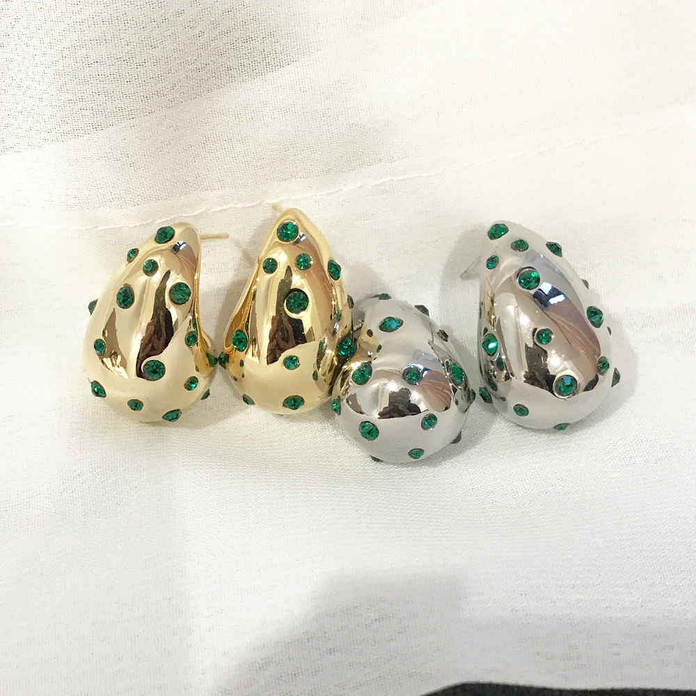 Vergoldete bunte Zirkon-Ohrstecker mit molligem Wassertropfen für Damen und Mädchen, Silber, klassischer Trend, Hochzeit, Party-Schmuck – Detail 10