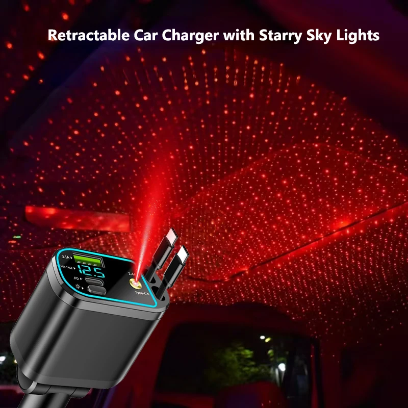 One-to-five vehicle mobile phone charger, supporting super-fast charging, with ambient light and starry sky light