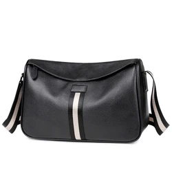Luxury Genuine Leather Unisex Crossbody Shoulder Bag - Chic Fashion Commuter Style (Black)