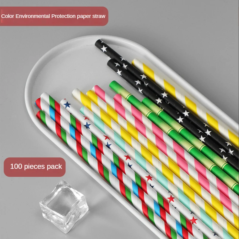 

Bar Accessories Straws Paper Colored Paper Straw Disposable Environmental Art Paper Drink Decoration Striped Paper Straw Safety