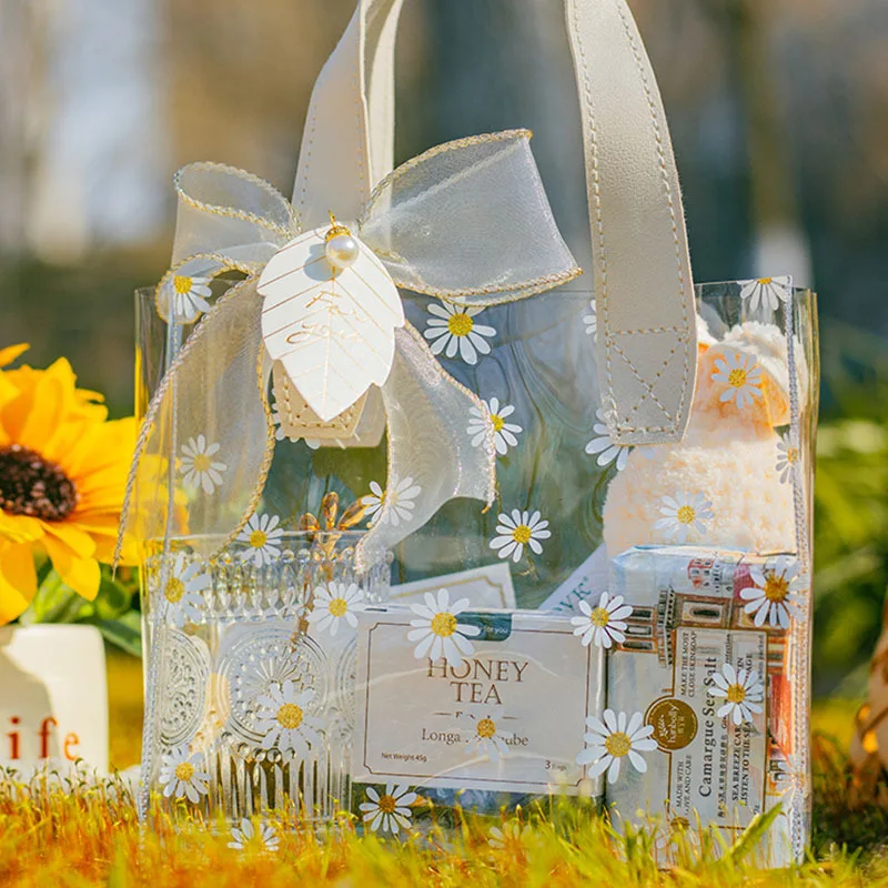 

1Pc Transparent Daisy Gift Bag Wedding Favors Candy Gift Packaging Bag for Guests PVC Handbag Birthday Festival Party Supplies