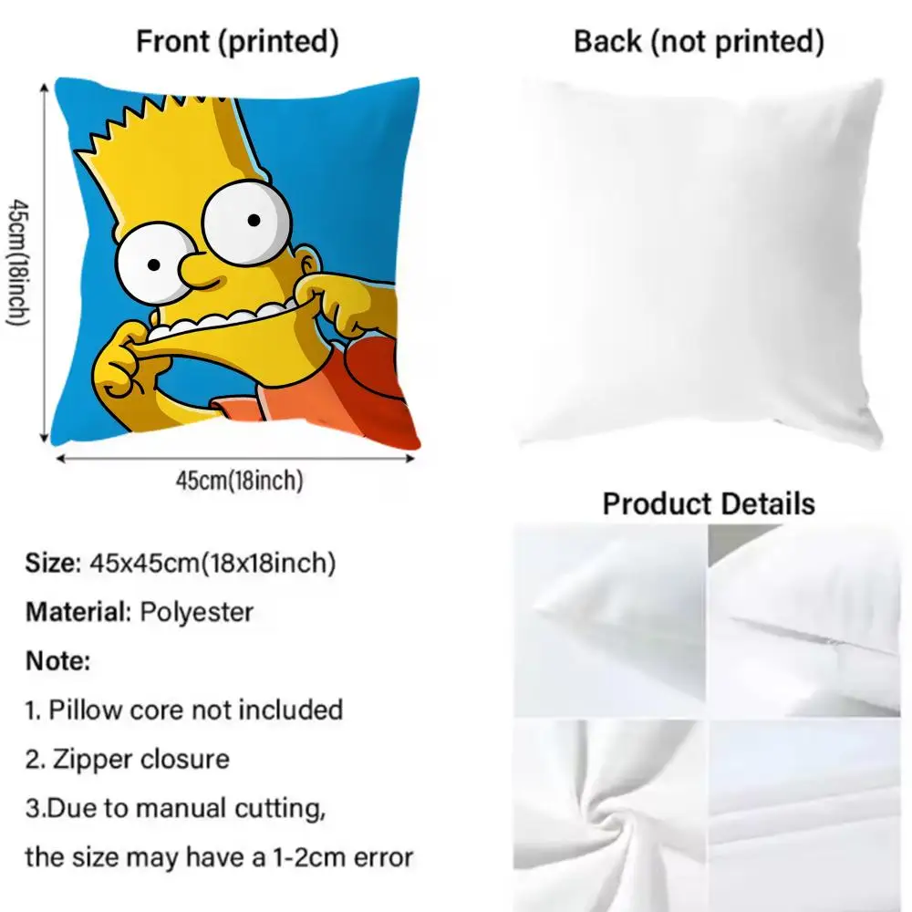 핫 T-TThe Simpsons 쿠션 커버 부드러운 세탁 가능한 베개 커버 소파 침대 여행 사무실용 멀티 장면 활용 가능