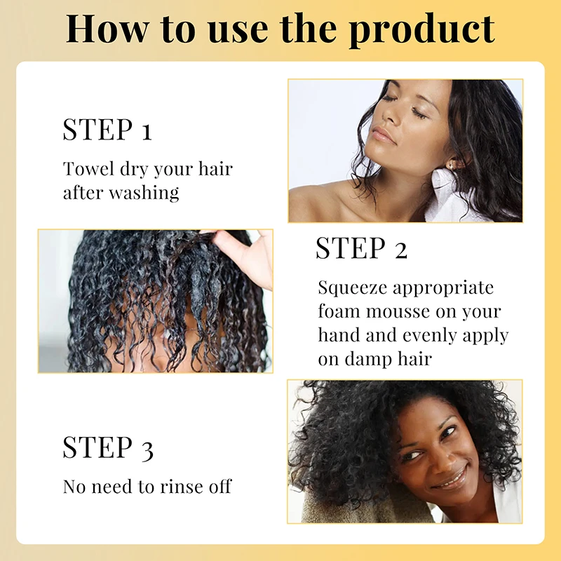 Curly Hair Mousse Care Coconut Oil Smoothing Frizz Enhanced Wavy Shampoo Styling Cream Mousse Foam Dry Damaged Frizz Hair Care 6
