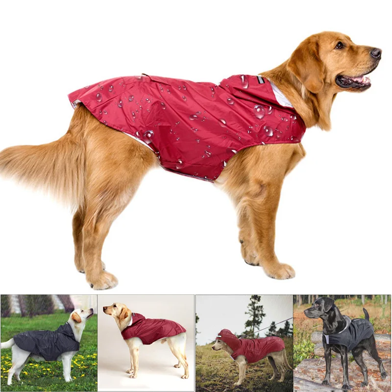 DogRaincoatWaterproofHoodieJacketReflectiveOutdoorDogsRaincoat