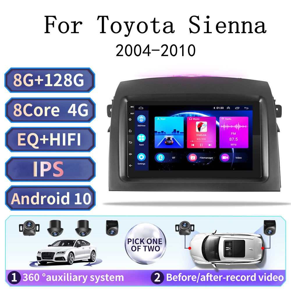 Android 10 Car Multimedia video Player For Toyota Sienna 7 inch Auto Stereo 2 din 2004-2010 Car Radio GPS Navigation 360 2Din car audio video player